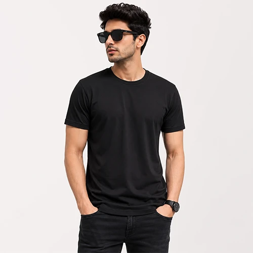Men's Classic Cotton Round Neck T-Shirt - Black