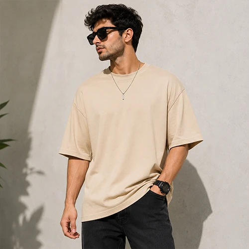 Men's Oversized Cotton T-Shirt - Beige
